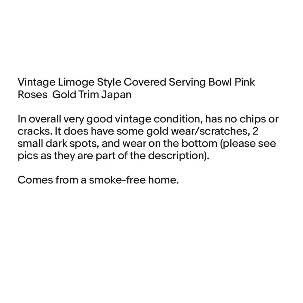 Vintage Limoge Style Covered Serving Bowl Pink Roses Gold Trim Japan - Picture 14 of 14